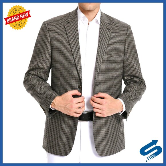 Classic Fit Houndstooth Blazer Sport Coat 2 Button Casual Jacket